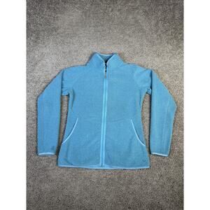 Straight Down Jacket Womens S Blue Fleece Full Zip Lined Pockets Slim Short